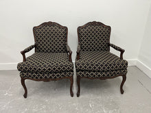  Carved Oak Frame Upholstered Accent Chairs