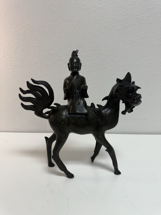 Antique Bronze Censer Rider on Qilin