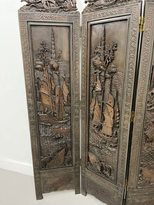  Handcarved Asian 4 Panel Screen