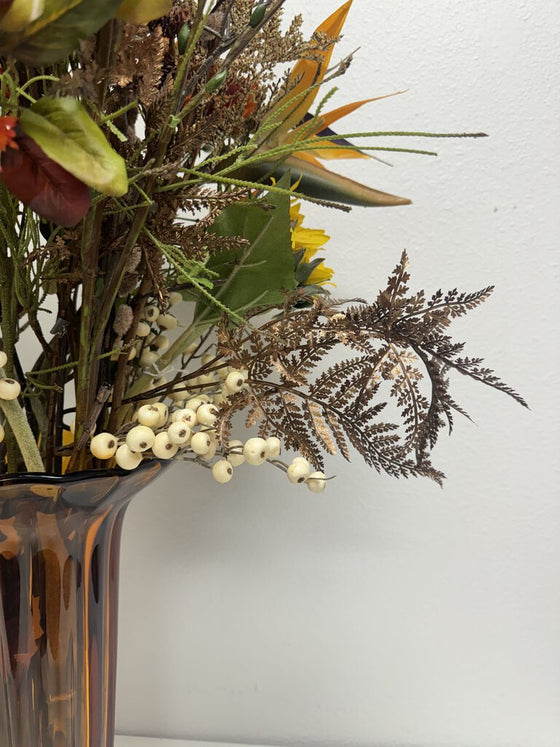 Fall Floral Arrangement in Amber Vase