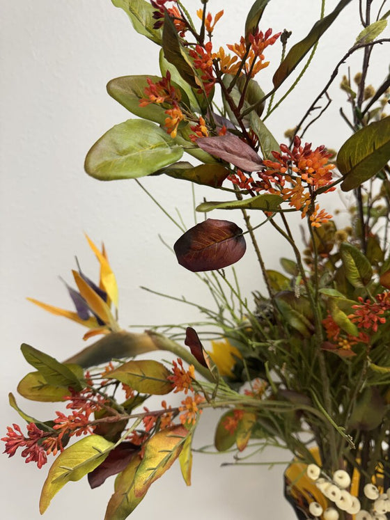 Fall Floral Arrangement in Amber Vase