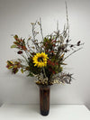 Fall Floral Arrangement in Amber Vase