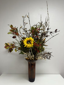  Fall Floral Arrangement in Amber Vase