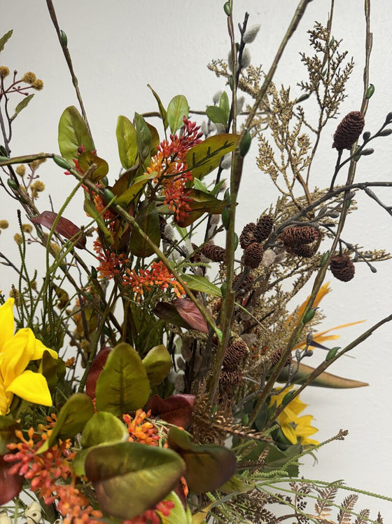 Fall Floral Arrangement in Amber Vase