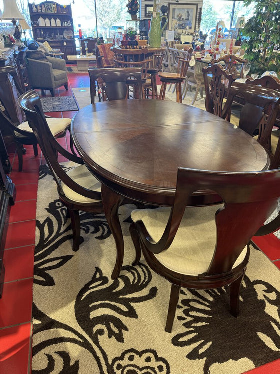 Oval Inlaid Table, 5 Chairs, 1 Leaf