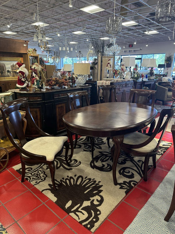 Oval Inlaid Table, 5 Chairs, 1 Leaf