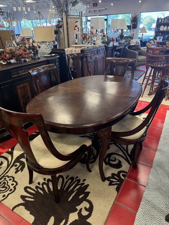 Oval Inlaid Table, 5 Chairs, 1 Leaf