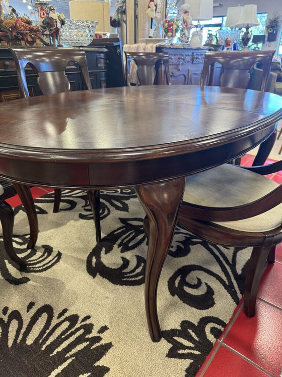 Oval Inlaid Table, 5 Chairs, 1 Leaf