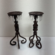  Wrought Iron Candlesticks w/Crystals