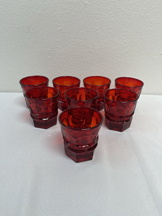 Set of 8 Fostoria Argus Old Fashioned Ruby Red Glasses