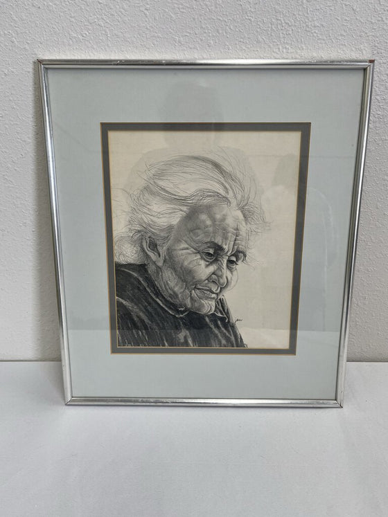 Original Pencil Drawing of Elderly Woman