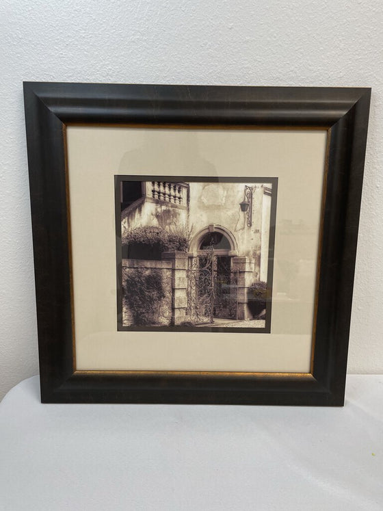 Sepia Toned Iron Gate with Plants Framed Art