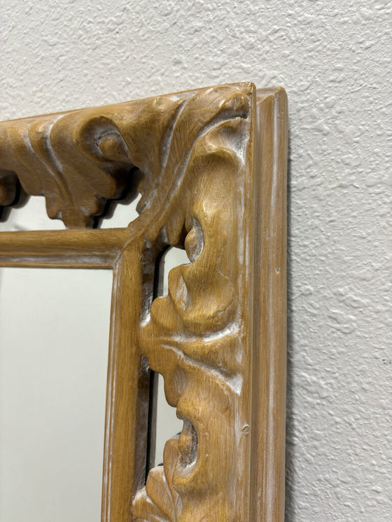 Carved Resin Framed Mirror with Whitewashed Finish