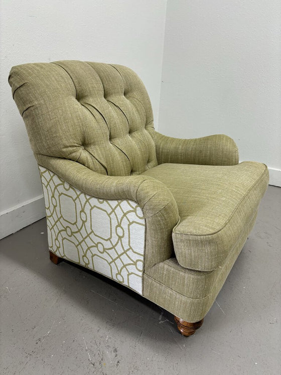 Green and White Upholstered Accent Chair