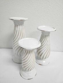 Distressed Ceramic Twisted Pillar Candle Holders