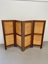 4 Panel Walnut & Rattan Room Divider