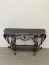 Scrolled Iron Sofa Table with Tesselted Marble Top