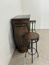Bar with Barrel Design and 2 Stools