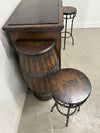 Bar with Barrel Design and 2 Stools