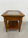 Side Table with Glass and Wicker Top