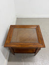 Side Table with Glass and Wicker Top