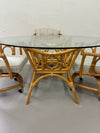 Vintage Rattan Game Table and 4 Rolling Chairsg Set