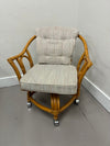 Vintage Rattan Game Table and 4 Rolling Chairsg Set