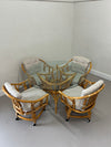 Vintage Rattan Game Table and 4 Rolling Chairsg Set