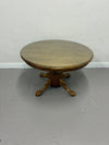 Round Oak Dining Table with Glass Top